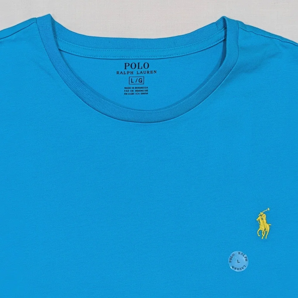 Polo Ralph Lauren Mens Blue Crewneck T-Shirt Yellow Pony Logo Large NWT